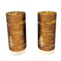 Formano Deko-Licht Zylinder 20 cm - LED mit Timer 'Zuhause ist es am Schönsten' - Braun-Gold Farbglas auf Holzsockel - Wohnzimmer Dekoration Weihnachten Winterdeko