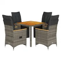 vidaXL 5-tlg Garten-Bistro-Set mit Kissen Grau Poly Rattan Modell 6