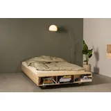 Karup Design Stauraumbett »Merge Bed Bettgestell m. integrierter Bank m. Stauraum, mehrere Größen«, inkl. Lattenrost, excl. Matratze, FSC®-zertifiziertes Massivholz beige