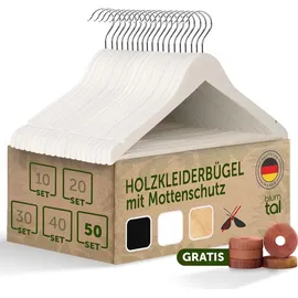 Blumtal Kleiderbügel Holz 50er Set - Holzbügel mit 360° drehbarem Metallhaken - Kleiderbügel Weiß + Zedernholz Mottenschutz - Weiß