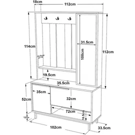 [en.casa] Vesanto Kompaktgarderobe 178x112x36 cm Eiche/braun