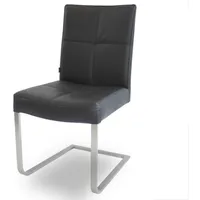 SIX Freischwinger Lederstuhl Libero Edelstahl Stuhl Leder-Stühle Rindsleder Schwarz