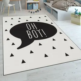 Paco Home Kinderteppich Kinderzimmer Jungen Babyteppich Spruch Trend Schwarz Weiß, Grösse:120x160 cm,