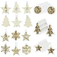 COM-FOUR® 48-teiliges Set 3D Aufkleber aus Holz und weihnachtliche Deko Klammern für Adventskalender und Geschenke - Geschenkaufkleber [Auswahl variiert] (48 Stück - Aufkleber Clips - goldfarben)