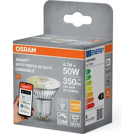 Osram SMART+ LED-Spot PAR16 GU10 Warmweiß, dimmbar, Matter over WiFi, steuerbar per App und Sprachassistenten, 4,7W, 2700K, Reflektorform