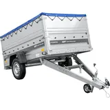 Leichter Anhänger 230x125 UNITRAILER FORCE 230 KIPP mit BIS-Seitenwänden, H-0-Rahmen und blauer Plane