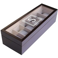 CASE ELEGANCE Edle Uhrenbox aus Echtholz für 6 Uhren mit Glasfenster Espresso mit Monogramm