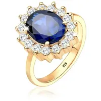 Elli Fingerring Zirkonia Synthetischer Saphir Blau 925 Sterling Silber, Cocktailring goldfarben 52