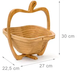Relaxdays Faltkorb Apfel Klappkorb aus Bambus 27 x 30 x 22,5 cm braun