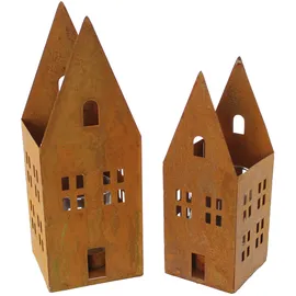 Frank Flechtwaren Windlicht Rostoptik, im 2er Set, Haus, Geschenk zum Einzug, Gemütlich, stillvoll, vieseitig einsetzbar