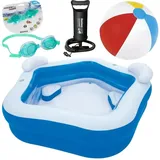 COFI Kinderpool-set für den Garten 4in1 Familien-gartenpool, elektrische Batteriepumpe, Kinder-tauchbrille, Großer Strandball