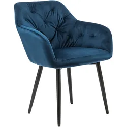 Armlehnstuhl blau Samt Esszimmerstuhl Polsterstuhl Wohnzimmer Stuhl