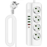 Steckdosenleiste 8 in 1 Mehrfachsteckdose mit USB(5V-3.1A), 3600W/16A Steckerleiste mit Schalter und 2M Kabel, Steckdosen Verteilersteckdose für Büro Smartphones Laptop Ipad