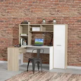 freiraum Eckschreibtisch >ERIADU< 8 Fächer, 1 Tür, Sonoma Eiche / Weiss - 173x152x116cm (BxHxT)