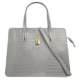 Cluty Henkeltasche, echt Leder, Made in Italy grau