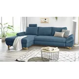 furn.design Ecksofa blau Struktur-Stoff Sofa mit Bettfunktion und Stauraum 284 cm | blau