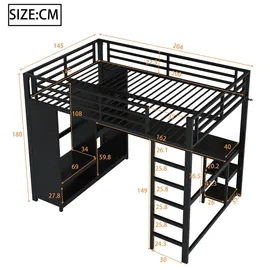 stilvora Hochbett 140 x 200 cm Holz/Metall lackiert Schwarz