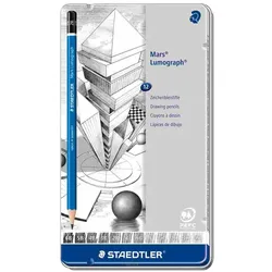 STAEDTLER Bleistift Mars Lumograph im Metalletui 12 Stifte verschiedene Härtegrade