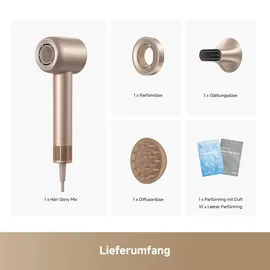 DREAME Glory Mix Haartrockner Mit Negativen Ionen,Aromatherapie-Haarpflege,3 austauschbare Multifunktionsdüsen,NTC 55°C Temperaturregelung,110K RPM - Gold