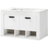Home Affaire Waschtisch HOME AFFAIRE "Florenz, Waschbeckenunterschrank inkl. Waschbecken, Metallgriffe", weiß (pinie weiß dekor, pinie weiß dekor), B:81cm T:47cm, FSC-zertifizierter Holzwerkstoff, Waschtische, Waschtisch, in Pinie Weiß, hängend, Breite 82 cm, inkl.