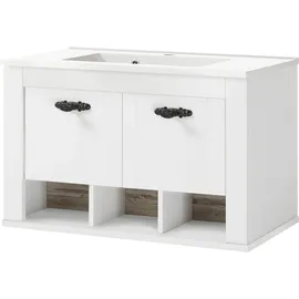 Home Affaire Waschtisch HOME AFFAIRE "Florenz, Waschbeckenunterschrank inkl. Waschbecken, Metallgriffe", weiß (pinie weiß dekor, pinie weiß dekor), B:81cm T:47cm, FSC-zertifizierter Holzwerkstoff, Waschtische, Waschtisch, in Pinie Weiß, hängend, Breite 82 cm, inkl.