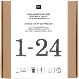 Rico Design Stick & Stitch Packung Adventskalender Zahlen, schwarz, inkl. wasserlöslicher, bedruckter Stickvorlage