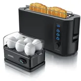 Arendo - SET Toaster FRUKOST mit Eierkocher SIXCOOK Edelstahl Schwarz, Toaster 2 Scheiben, LED-Display, 6 Bräunungsgrade, Brötchenhalter - Eierkocher