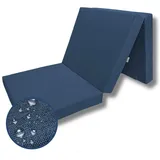 FORTISLINE Klappmatratze 195x80x9 cm - 3-teilige Faltmatratze - klappbare Gästematratze - Campermatratze mit wasserfestem Outdoor-Bezug - Würfelmatratze - Gästebett - Wohnwagenmatratze - Dunkelblau
