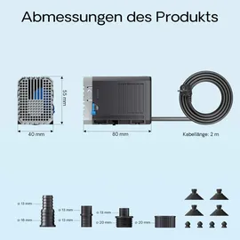 Wiltec CHJ-500-10 ECO Teichpumpe 500 l/h / 7 W, energiesparende Filterpumpe, Bachlaufpumpe für Koiteiche, Umwälzpumpe, Gartenteichpumpe