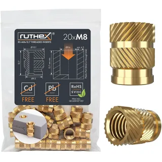 ruthex RX-M8x12.7 – 3D Druck, Gewindeeinsätze, M8x12,7, 20 Stück