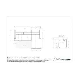 miuform Eckcouch Polyester 4-Sitzer Hellgrau