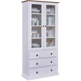 Interlink Inter Link – Vitrinenschrank – Buffet-Schrank - Geschirrschrank - Esszimmerschrank - Landhausstil – Massivholz FSC – 2 Türen – 3 Schubladen – Westerland Weiß