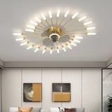 Deckenventilator Mit Beleuchtung Leise Deckenventilator mit Light LED Fan Deckenleuchte Fernbedienung Fan Deckenlampe Für Esszimmer Schlafzimmer Wohnzimmer Licht (Gold, 26-Köpfe)