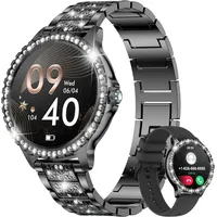 Smartwatch Damen mit Telefonfunktion, 1.32" Diamant Fitnessuhr für IOS Android mit Schlafmonitor, SpO2, Pulsuhr, Blutsauerstoff, Menstruationszyklus - Schwarz