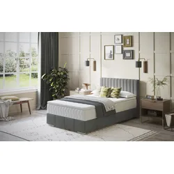 Boxbett INOSIGN "Thor mit Bettkasten, inkl. Matratze, Topseller", grau (velvet 91 stone), B:126cm L:208cm, Komplettbetten, Boxspringbett, Topper und Zierkissen, in verschiedenen Härtegraden verfügbar