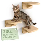 Knupis Katzen Kletterwand 3er Set – FSC® Kiefernholz für Spiel & Abenteuer – Stabile Katzentreppe bis 30 kg mit rutschfestem Vlies – Einfache Montage – Beige