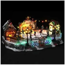 Wellhome - Weihnachtsdeko Eisbahn mit LED-Lichtern und Bewegung 21x22,5x39cm