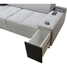 kaiser möbel Bequemes Ecksofa mit Schlaffunktion MORENA I MINI Kunstleder/Sawana Weiß/Graphit Rechts