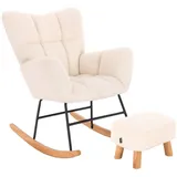 Home Deluxe Schaukelstuhl NARA Bouclé 68 x 95 x 88 cm Weiß mit Hocker