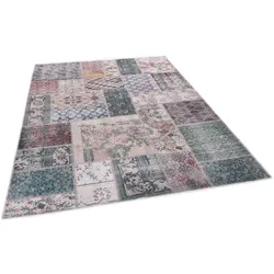 Teppich GINO FALCONE "Adara GF 094", bunt, B:90cm H:3mm L:160cm, Polyester, Teppiche, Flachgewebe, Patchwork-Vintage Design, waschbar