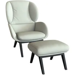 Ohrensessel FLEXLUX "Adria Designsessel, Loungesessel", weiß (warm weiß), B:78cm H:100cm T:96cm, 100% Echteder, Sessel, Stil & Komfort, organische Form, Fuß Holz schwarz