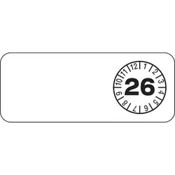 Kabelprüfplakette ab 26, Prüfplakette in Jahresfarben - Bogen = 5 Plaketten - 50 x 20 mm Folie selbstklebend