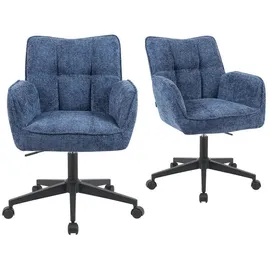 dubi möbel Bürostühle 2er Set, höhenverstellbar & 360° drehbar, ergonomisch gepolstert mit Taschenfederkern, Drehstuhl mit Armlehnen, Rollstuhl modern, Stoff Blau, Modell Mika-Sven