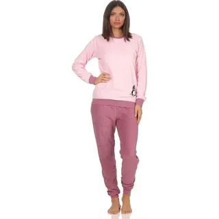 normann Damen Frottee Pyjama langarm Schlafanzug mit Bündchen und süßem Pinguin Motiv - 201 13 564, ; 40
