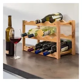 Relaxdays Weinregal Walnuss mit 3 Ebenen für 12 Flaschen Wein, H x B x T: 28 x 21 cm, natürlich, Holz, Holz