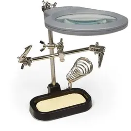 McPower Löthilfe Dritte Hand, 1533536, Lupe mit LED, Kolbenhalter, Schwamm, 2 Greifer