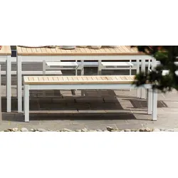Outdoor Bank Quadrat natur eloxiert / hpl-schichtstoff weiß 145x40
