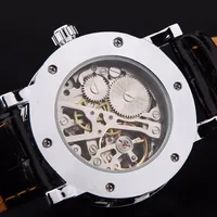 Casual Mechanisch Stahl Chrom Armbanduhr Schwarz Uhrenarmband Skeleton Hb
