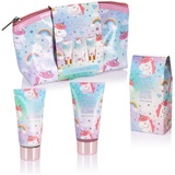 BRUBAKER Cosmetics 4-tlg. Einhorn Bade- und Dusch Set Cherry Blossom - Geschenkset mit Kirschblüten Duft in Kosmetiktasche