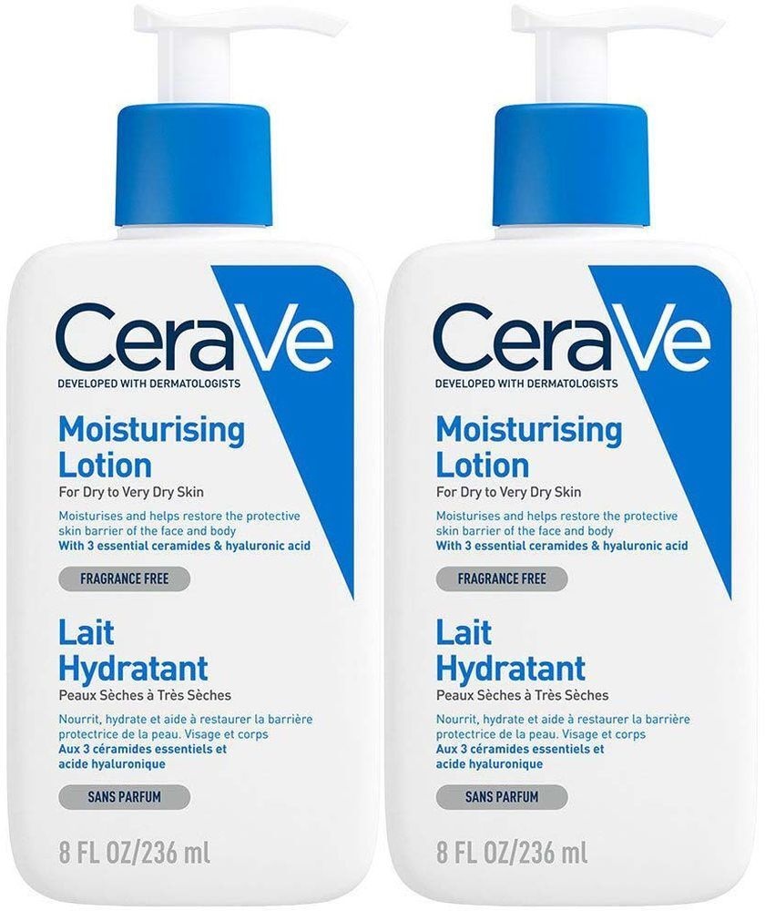 CeraVe Lait Hydratant visage et corps pour les peaux sèches à très sèches 236ml 2x236 ml lait